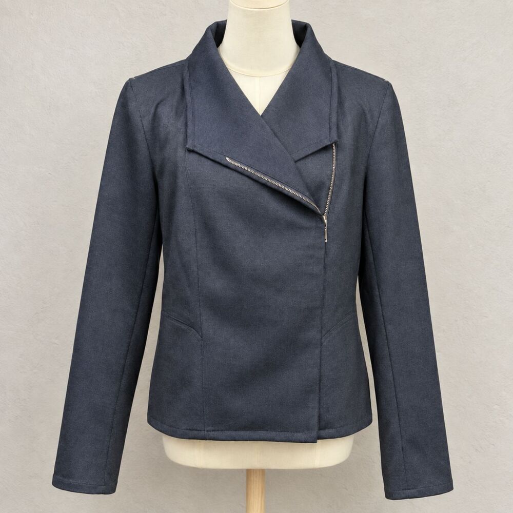 Tommy Hilfiger Blue Moto Jacket Womens Long Sleeve Zipper Front Size 16